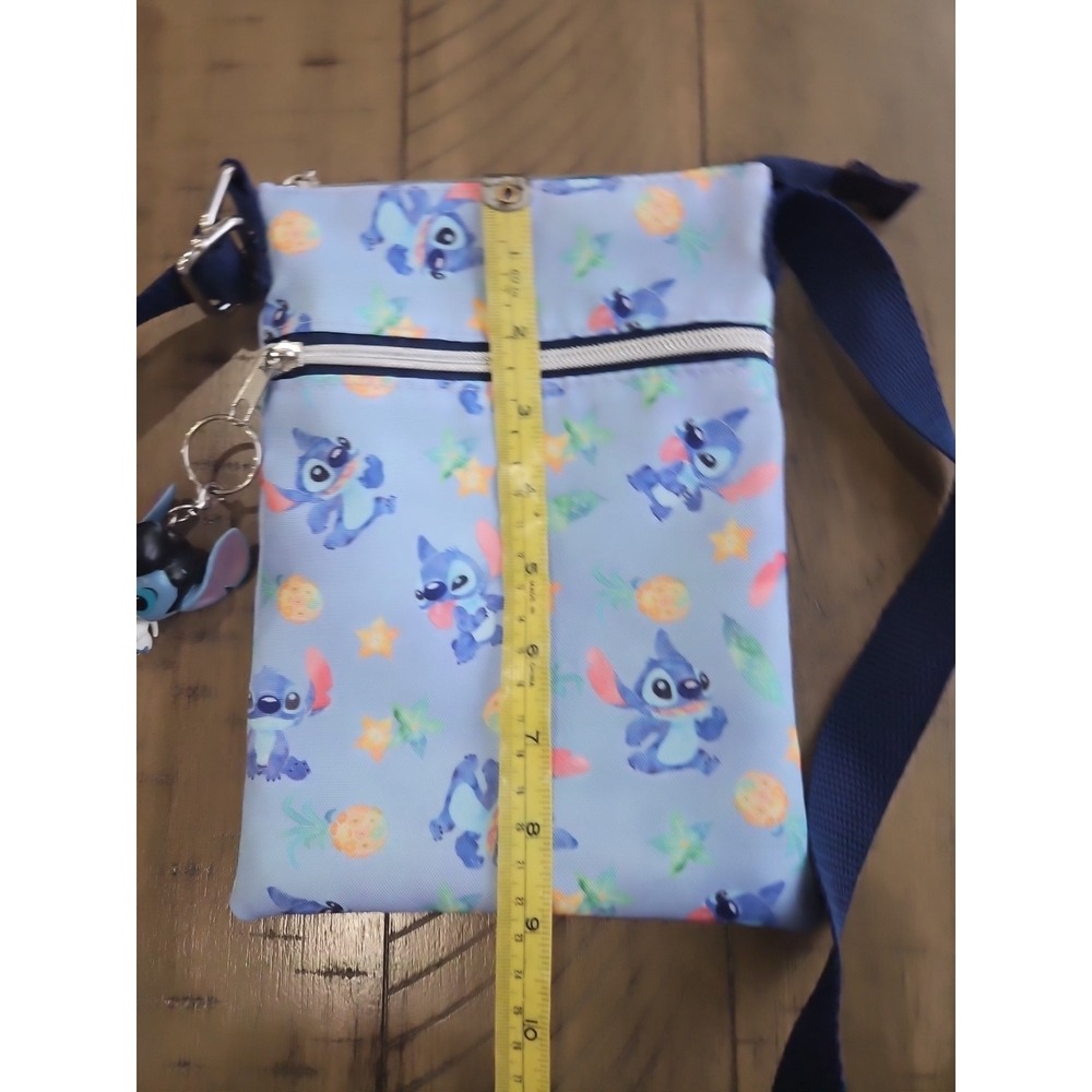 Disney Loungefly Bag Lilo & Stitch Blue Floral Crossbody Passport Zip Charm - Picture 8 of 11